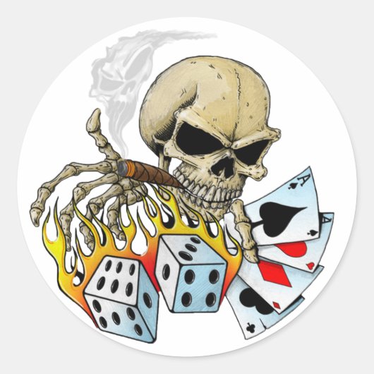 Gambling Skull Ronde Sticker (Voorkant)
