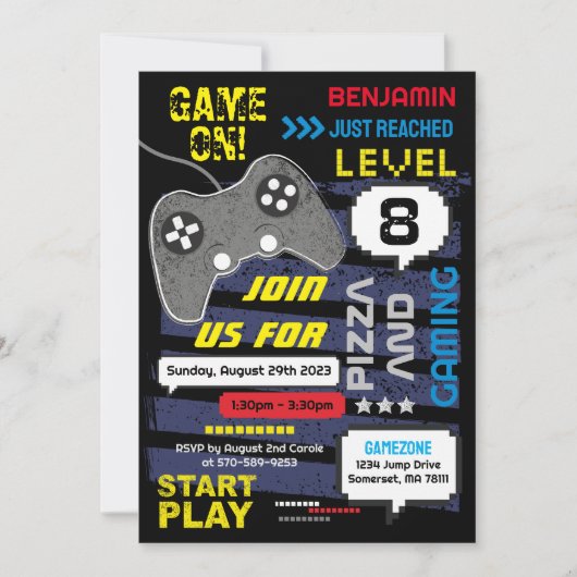 Game aan! Console - uitnodiging voor feestdag (Voorkant)