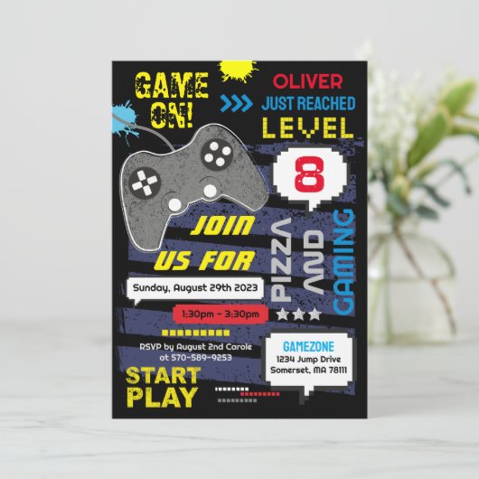 Game aan! Console - uitnodiging voor feestdag (Staand voorkant)