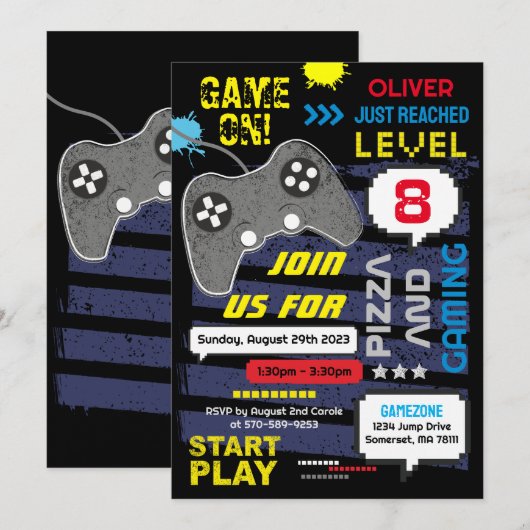 Game aan! Console - uitnodiging voor feestdag (Voorkant / Achterkant)