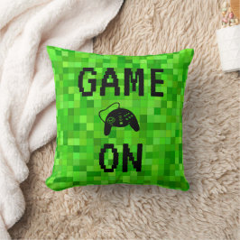 GAME AAN | Groene gamerpixels op maat Kussen