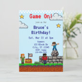 Game Aan! Pixel Blok Spel Verjaardag Kaart (Staand voorkant)