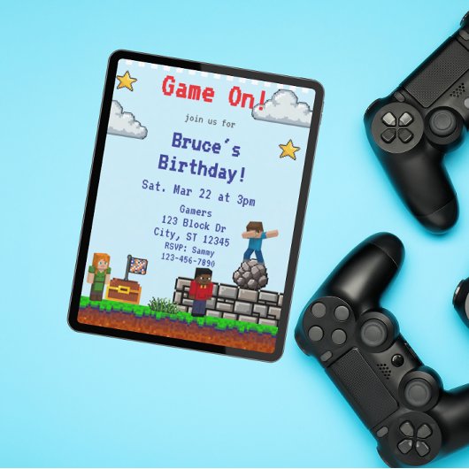 Game Aan! Pixel Blok Spel Verjaardag Kaart