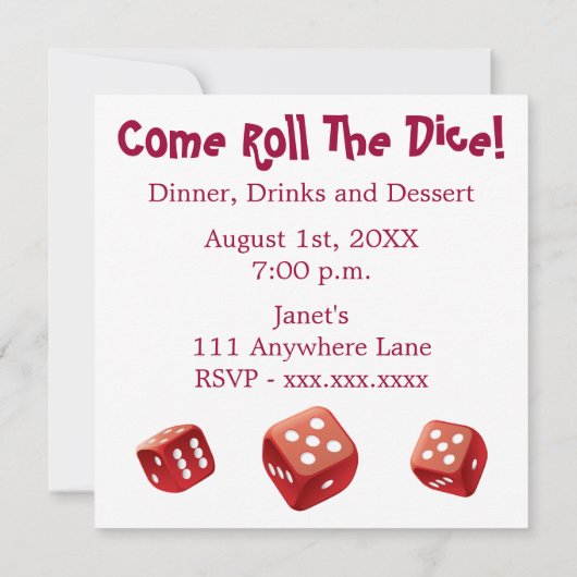 Game and Bunco Dice Invitation Kaart (Achterkant)