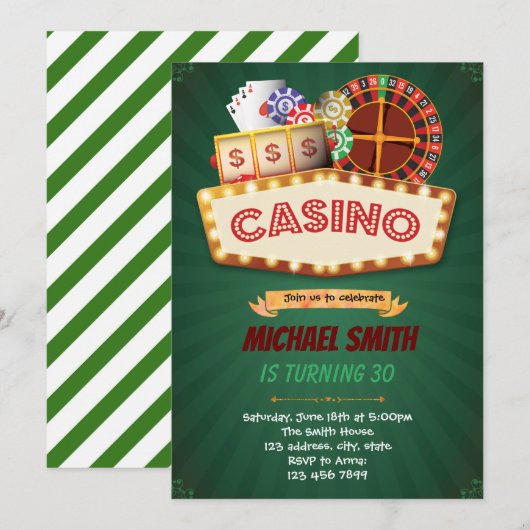 Game avond casino verjaardag uitnodiging (Voorkant / Achterkant)