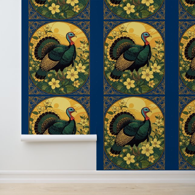 Game Bird Wild Turkije en Jasmijn bloemen Behang (Applicatie)