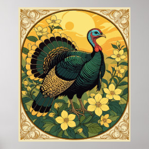 Game Bird Wild Turkije en Jasmijn bloemen Poster