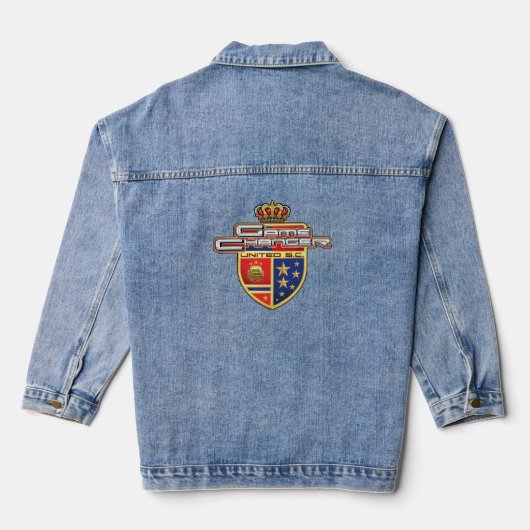 "Game Changer" Vrouwen Blauw Denim Jas Denim Jacket (Achterkant)