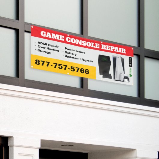 Game Console Reparatie Winkelbanner Spandoek (Buitenkant Gebouw)