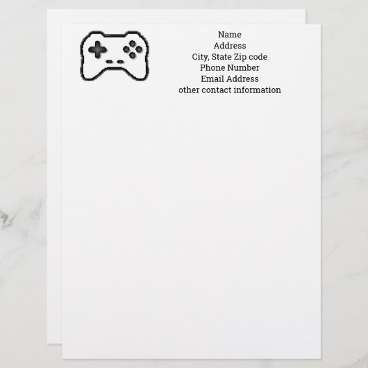 Game Controller Black White 8bit Video Game Style Briefhoofd (Voorkant / Achterkant)