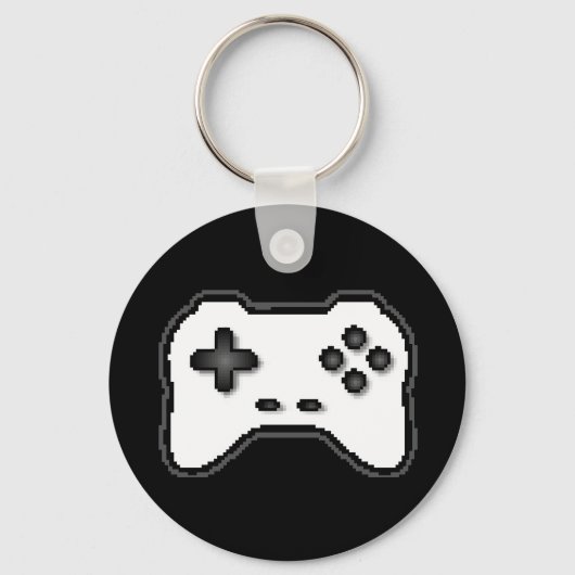 Game Controller Black White 8bit Video Game Style Sleutelhanger (Achterkant)
