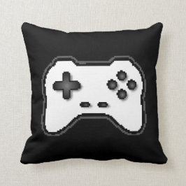 Game Controller Black, witte 8-bits videospelstijl Kussen