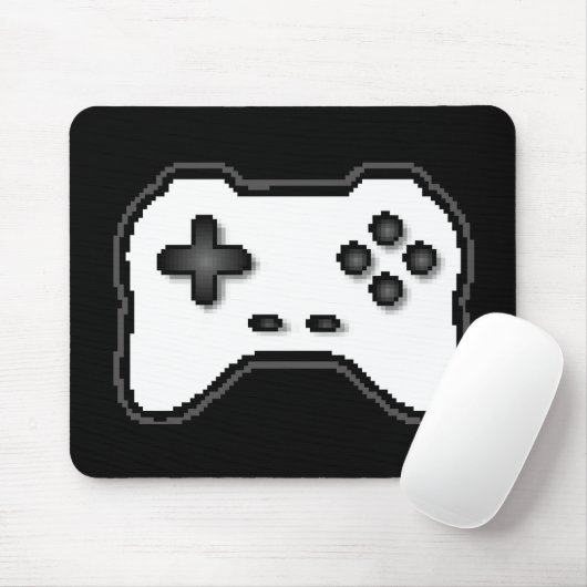 Game Controller Black, witte 8-bits videospelstijl Muismat (Met muis)