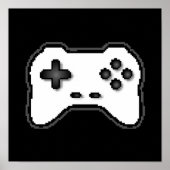 Game Controller Black, witte 8-bits videospelstijl Poster (Voorkant)
