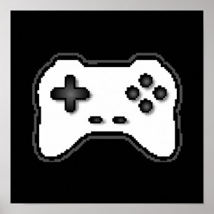Game Controller Black, witte 8-bits videospelstijl Poster