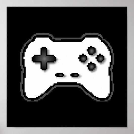 Game Controller Black, witte 8-bits videospelstijl Poster (Voorkant)