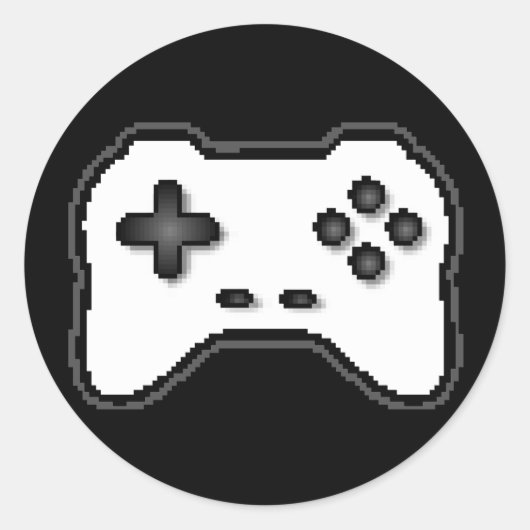 Game Controller Black, witte 8-bits videospelstijl Ronde Sticker (Voorkant)
