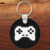 Game Controller Black, witte 8-bits videospelstijl Sleutelhanger (Voorkant)