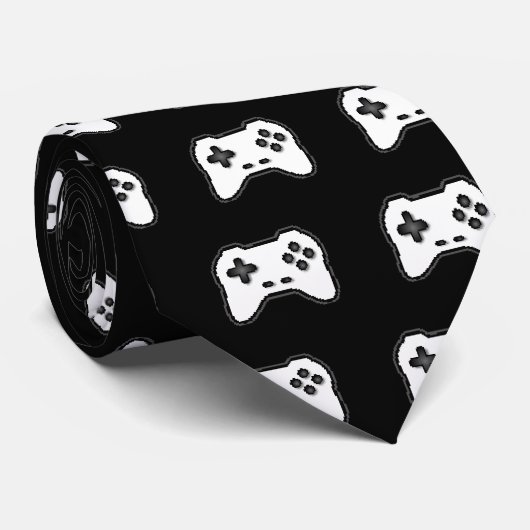 Game Controller Black, witte 8-bits videospelstijl Stropdas (Opgerold)