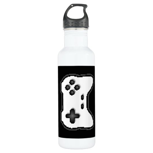 Game Controller Black, witte 8-bits videospelstijl Waterfles (Voorkant)