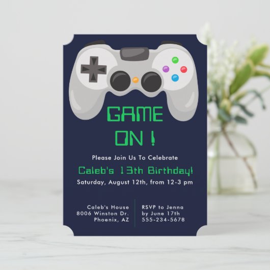 Game Controller Gamer Thed Boys Birthday Party Kaart (Staand voorkant)