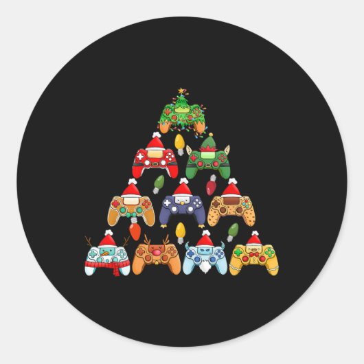 Game Controller Kerstboom Gamer Jongen Meisje Funn Ronde Sticker (Voorkant)