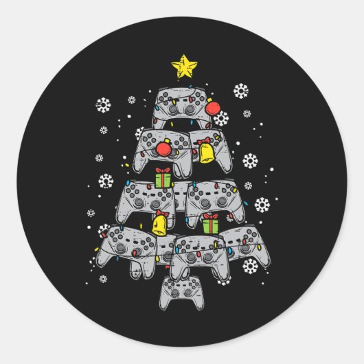 Game Controller Kerstboom Xmas Jongen Mannen Jeugd Ronde Sticker (Voorkant)