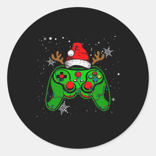 Game Controller Kerstman Hoed Gamer Jongens 2 Ronde Sticker (Voorkant)