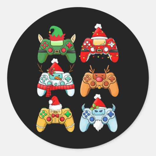 Game Controller Kerstman Hoed Gamer Jongens XMA Ronde Sticker (Voorkant)