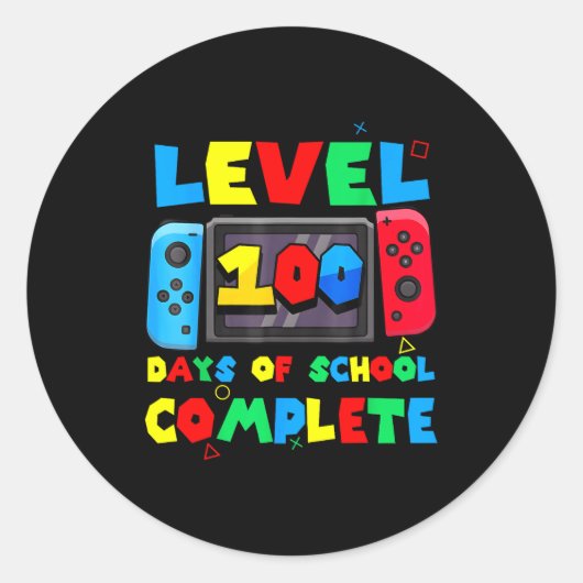Game Controller Level 100 Days Of School Complete Ronde Sticker (Voorkant)