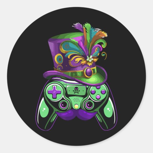 Game Controller Mardi Gras Gamers Kinder Meisjes M Ronde Sticker (Voorkant)
