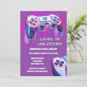 Game controller roze neon meisjes gamer verjaardag kaart (Staand voorkant)