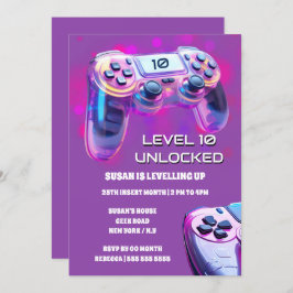Game controller roze neon meisjes gamer verjaardag kaart