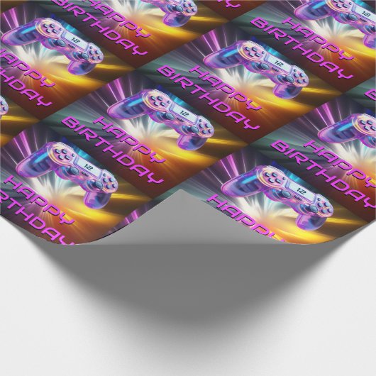 Game controller roze video gamer partij kinder cadeaupapier (Hoek)