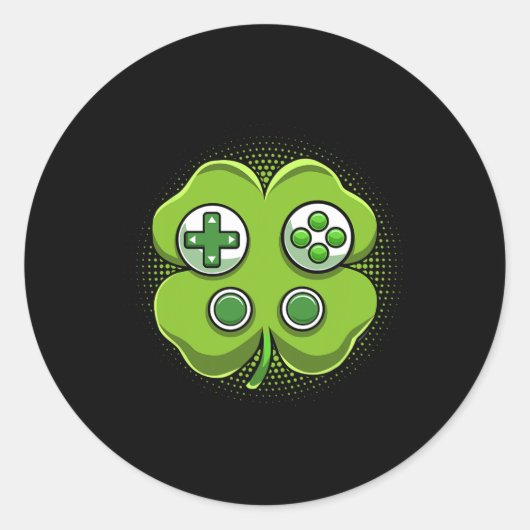 Game Controller Shamrock St Patricks Day Gamer Boy Ronde Sticker (Voorkant)