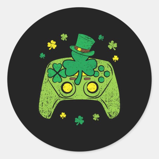 Game Controller Shamrock St Patricks Day Gamer spe Ronde Sticker (Voorkant)