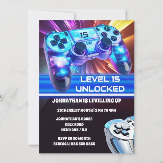 Game controller video games neon elke leeftijd gee kaart (Voorkant)