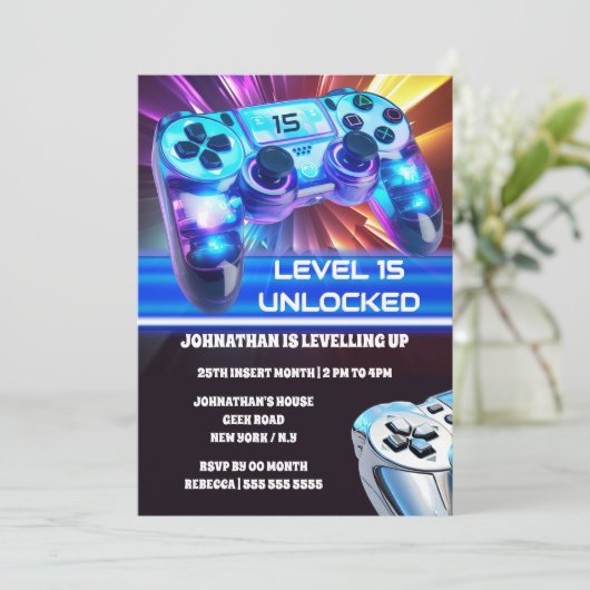 Game controller video games neon elke leeftijd gee kaart (Staand voorkant)
