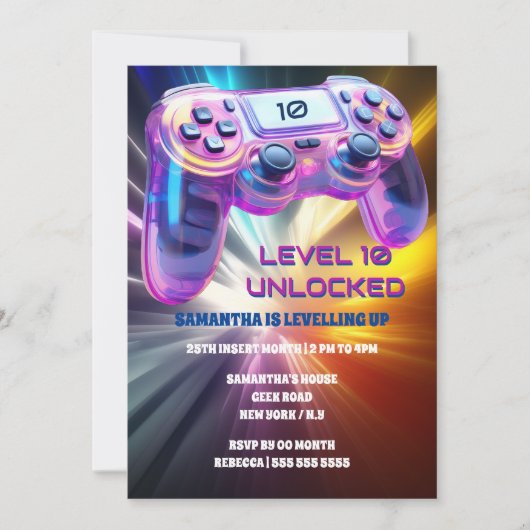 Game controller video neon starburst meisjes kaart (Voorkant)