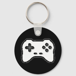 Game Controller Zwart Wit 8bit Videospel Stijl Sleutelhanger
