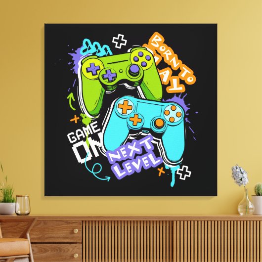 Game controllers Graffiti Gaming Born To Play Canvas Afdruk (Insitu (Woonkamer))