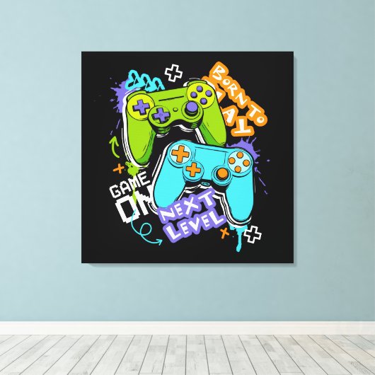 Game controllers Graffiti Gaming Born To Play Canvas Afdruk (Insitu (Houten vloer))
