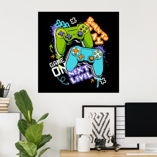 Game controllers Graffiti  Gaming Born To Play  Poster (Thuiskantoor)