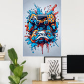 Game Controllers met Drip Paint Poster (Thuiskantoor)