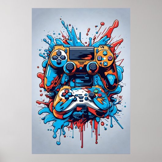 Game Controllers met Drip Paint Poster (Voorkant)