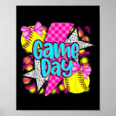 Game Dag Softbal Lightning Coquette Bow Grappig Za Poster (Voorkant)