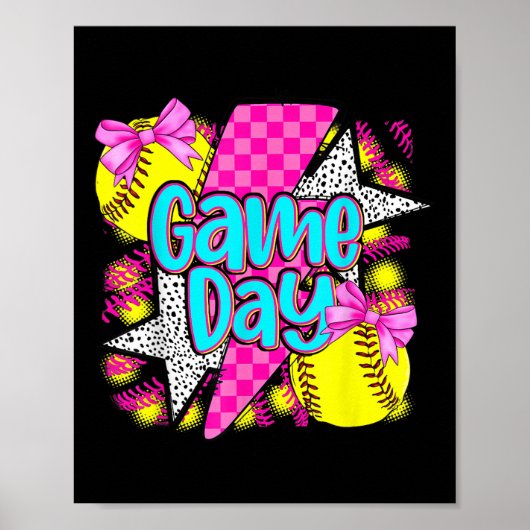 Game Dag Softbal Lightning Coquette Bow Grappig Za Poster (Voorkant)