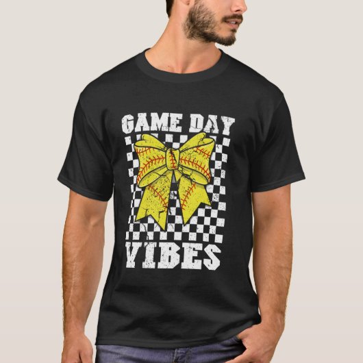 Game Dag Vibes Coquette Bow Softbal Mama Mom Soft T-shirt (Voorkant)