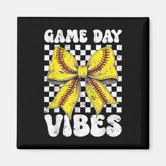 Game Dag Vibes Coquette Bow Softbal Mama Softbal Magneet (Voorkant)