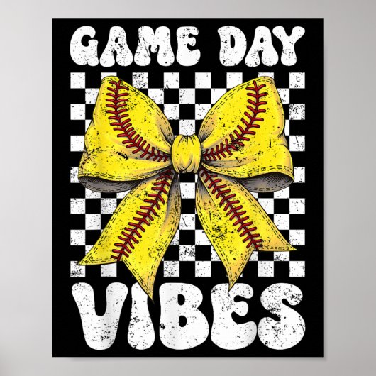 Game Dag Vibes Coquette Bow Softbal Mama Softbal Poster (Voorkant)